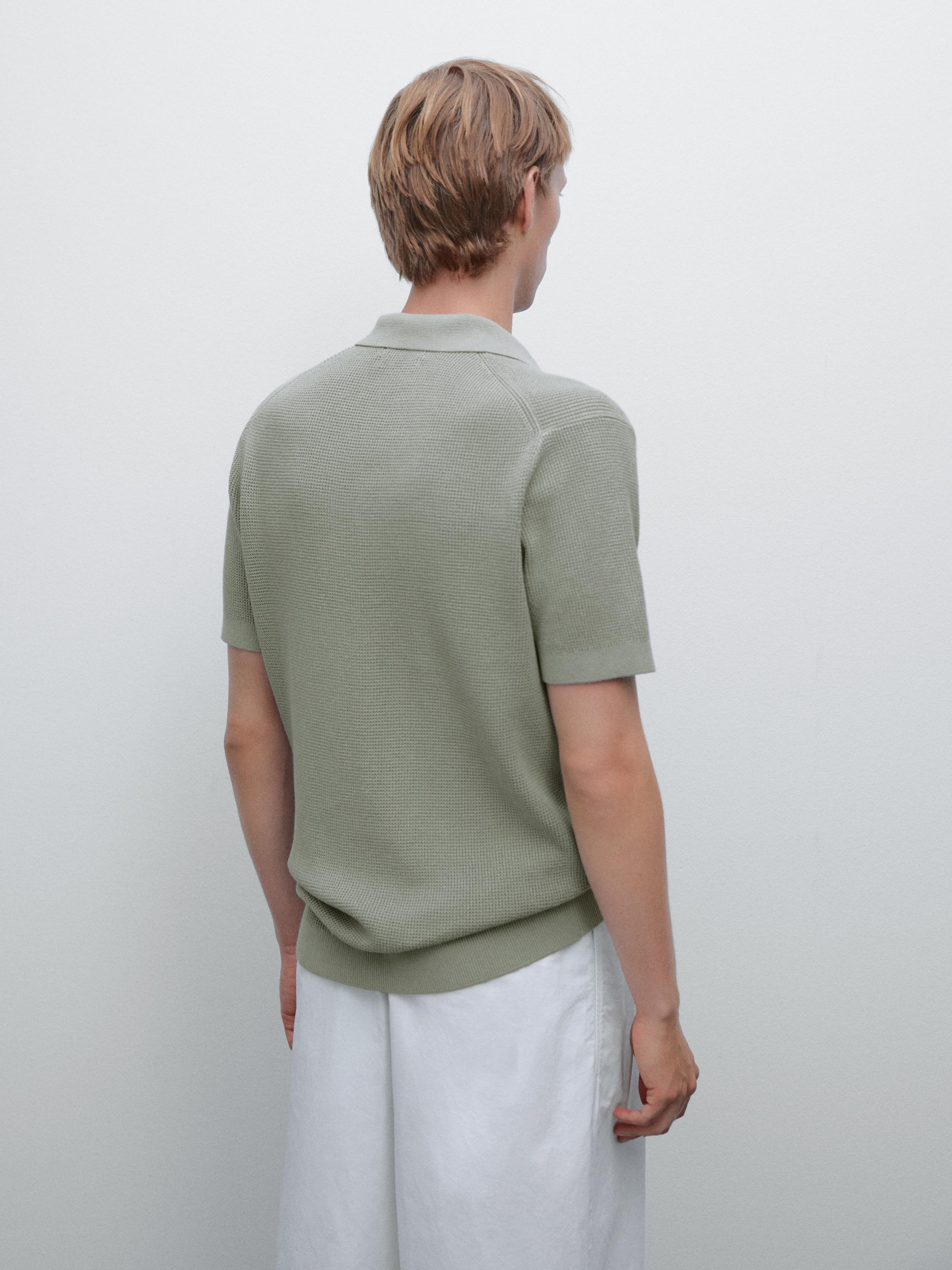 Textured cotton knit polo shirt